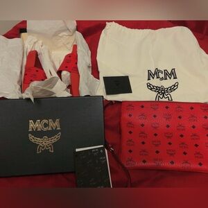 MCM Red & Blue Monogram Sandals and Crossbody bag